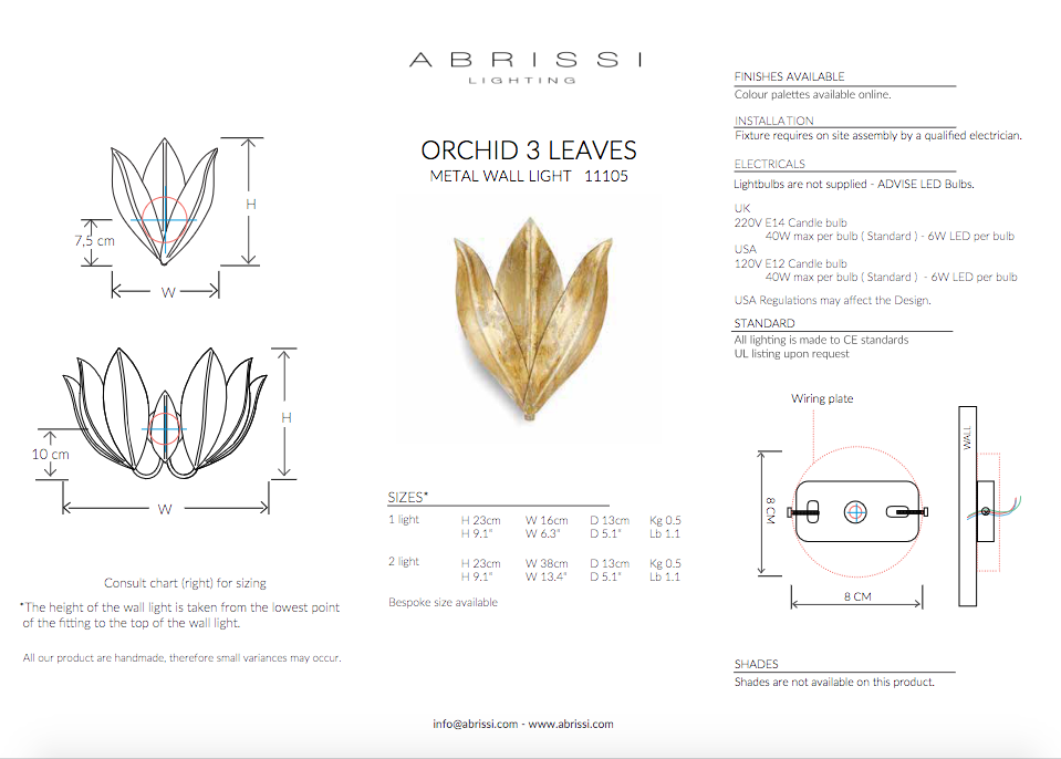ORCHID 3 LEAVES 1 LIGHT WALL LIGHT