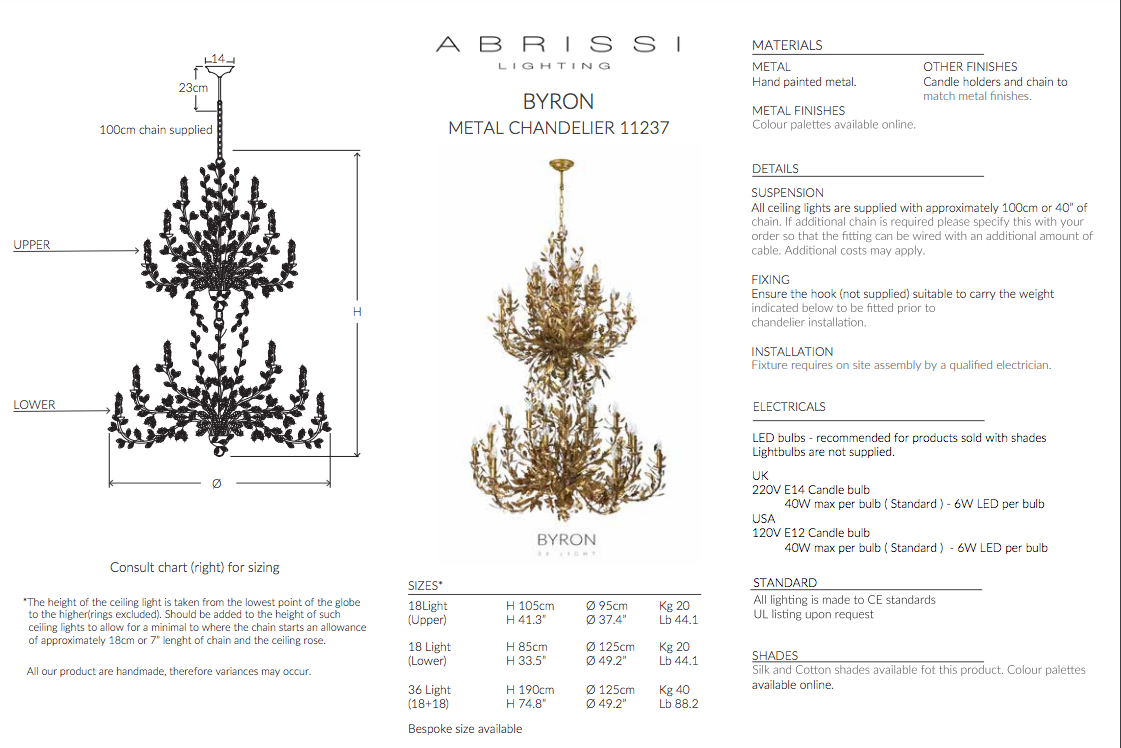 BYRON CHANDELIER 18 LIGHT UPPER