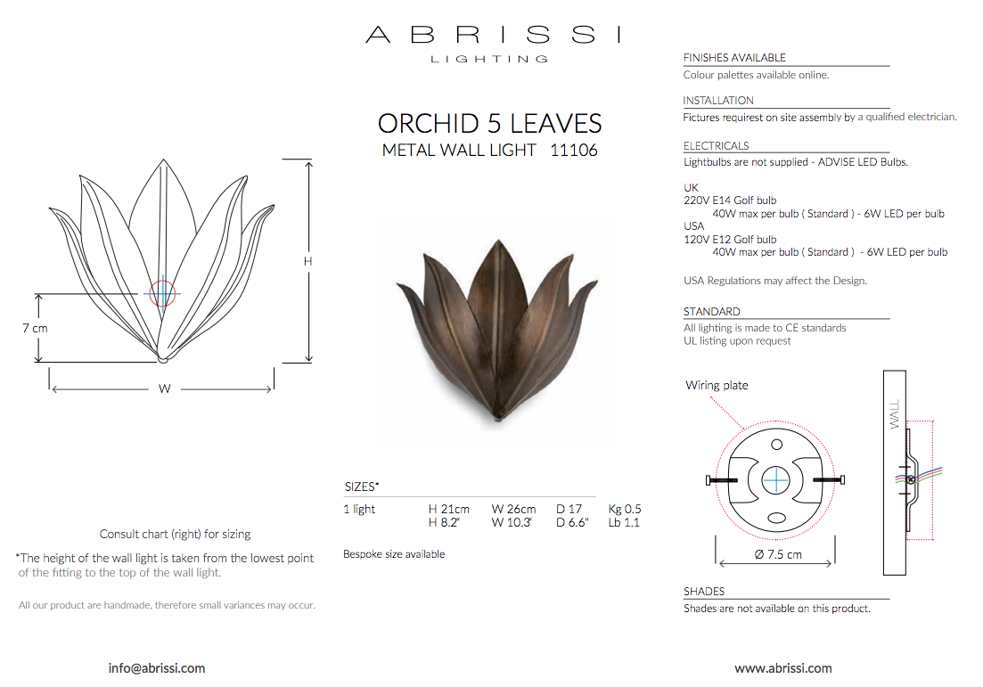 ORCHID 5 LEAVES WALL LIGHT