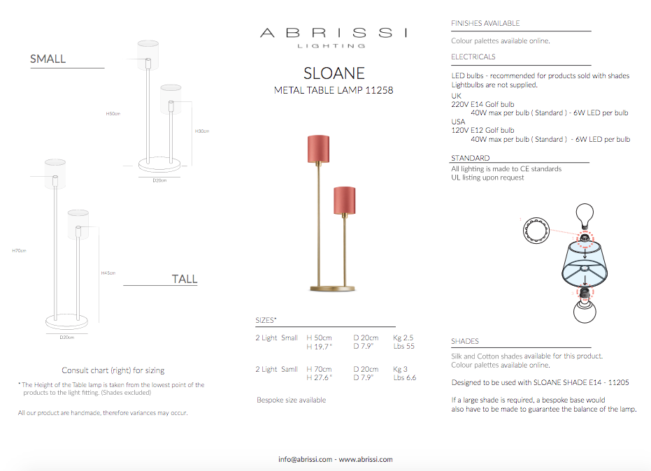 SLOANE TABLE LAMP 2 LIGHT